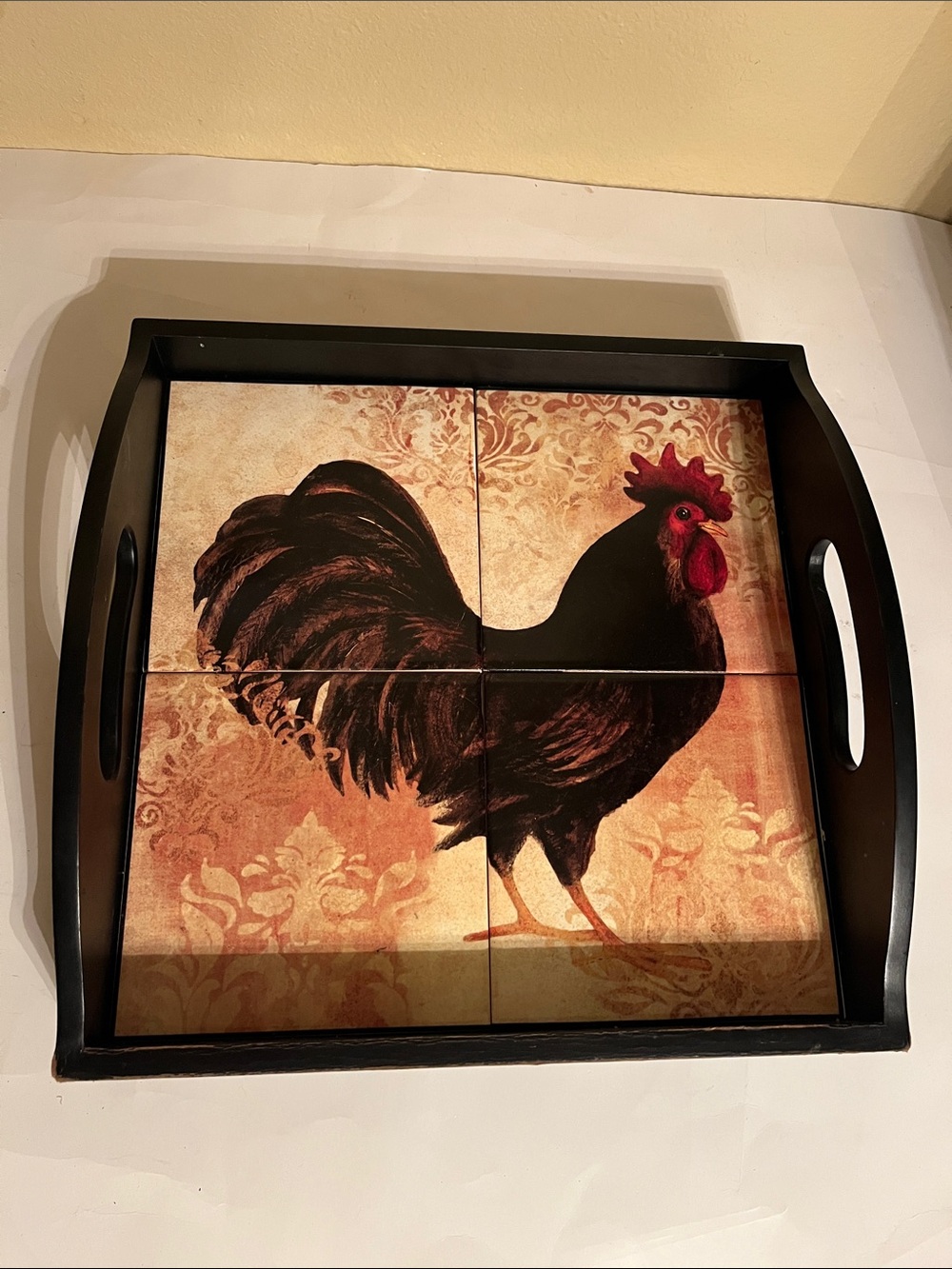Certified international Susan Winget Rooster serving tray rustic red farmhouse